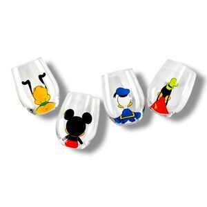 NEW Disney Squad Mickey Mouse & Friends 15 oz - Set of 4 Stemless Wine Glasses